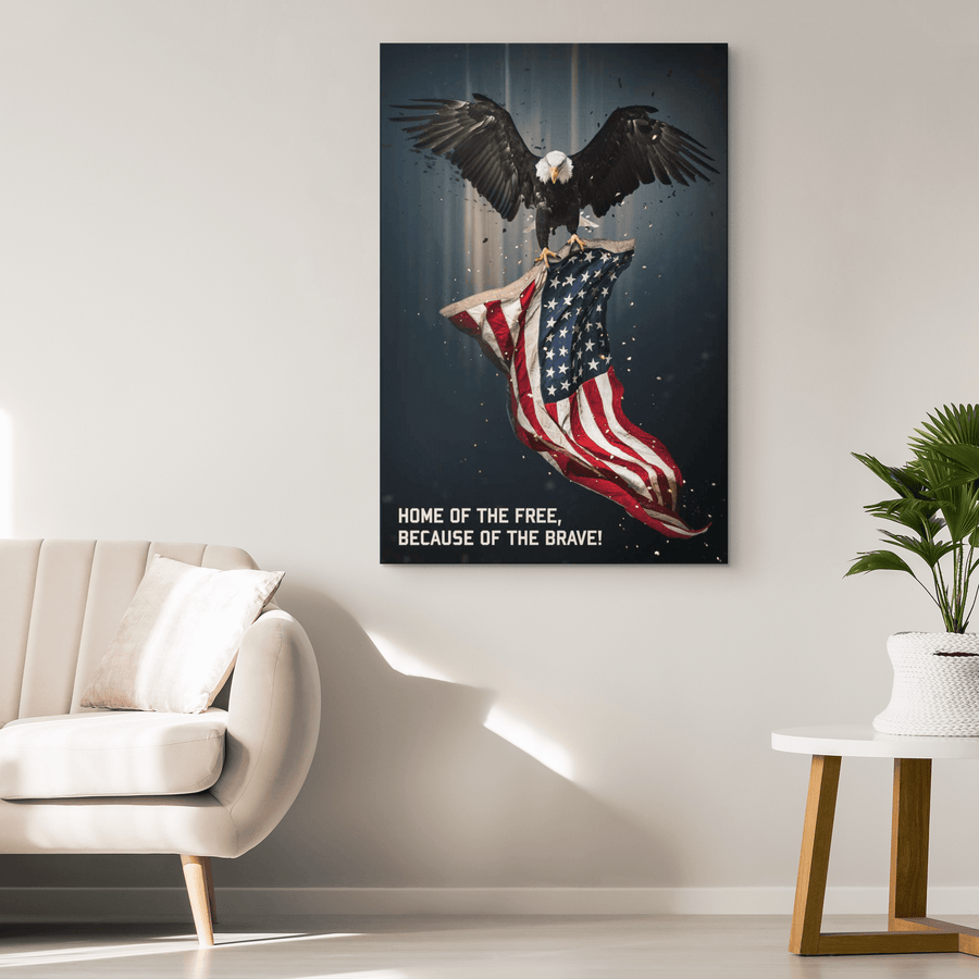 Eagle & American Flag Military Canvas Wall Art - Heroic Defender