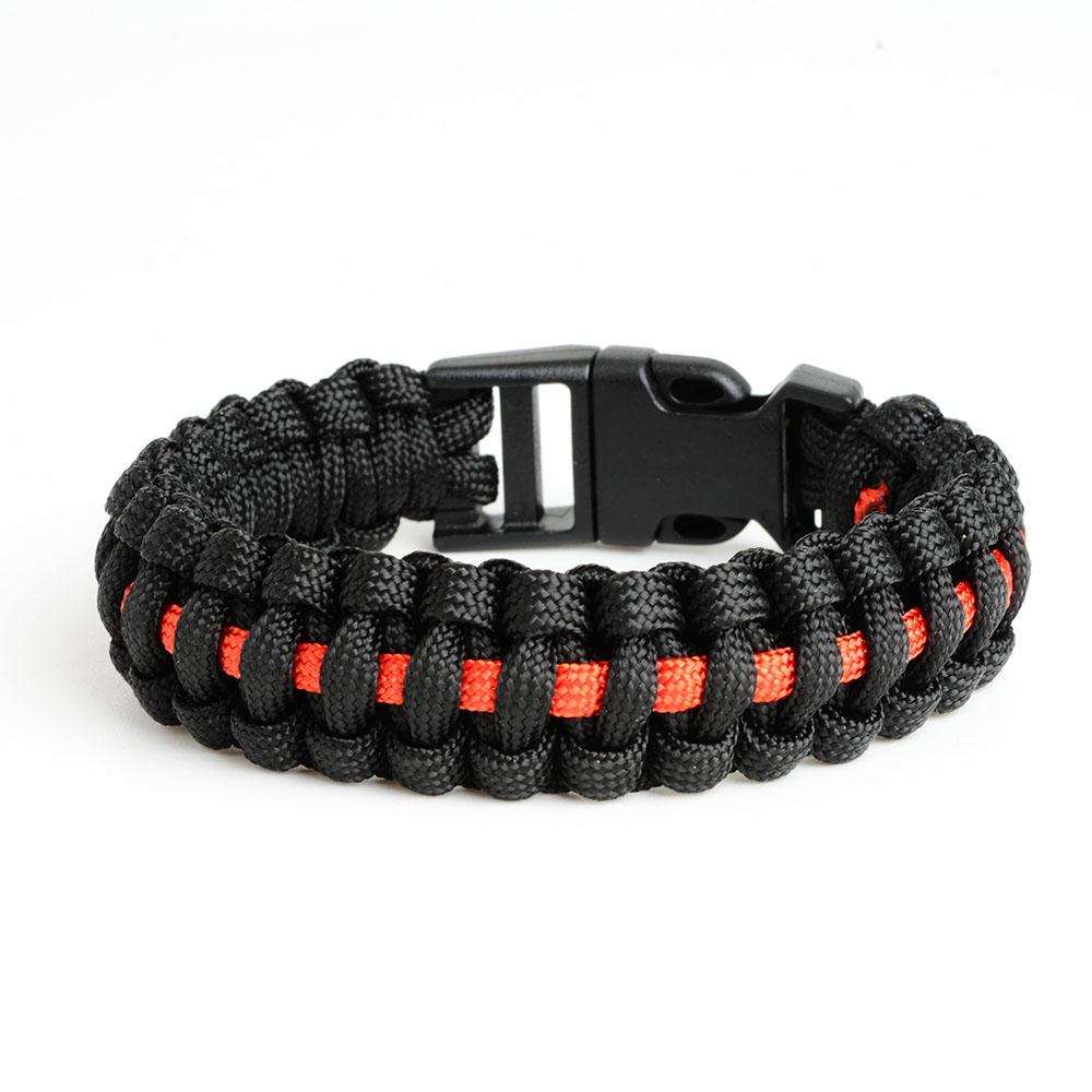 FireFighter Thin Red Line Cross Bead Paracord Bracelet Size Large